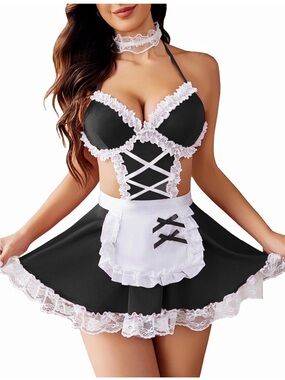 Black & White Lace Trim Maid Chemise by